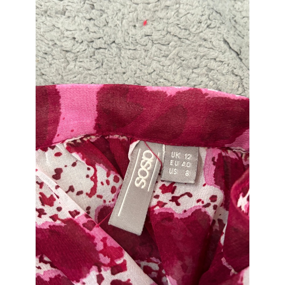 ASOS Design Pink Burgundy Snakeskin Print Wide Leg Pants High Waist Size US 8 - Picture 2 of 7